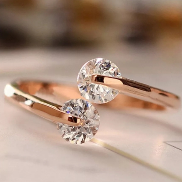 everrealli Jewelry - Rose Gold Double Diamond Adjustable Open Ring